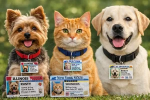 dogs and cats wearing Personalized Pet ID Tags